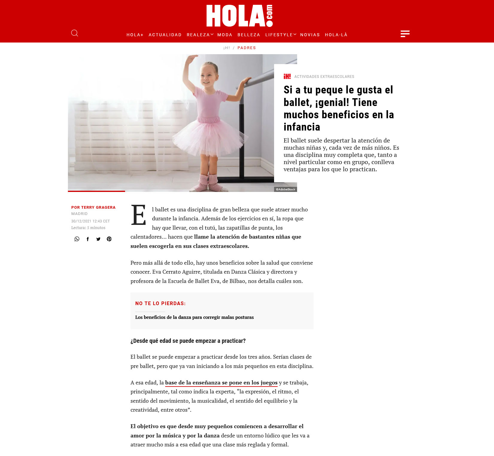 Entrevista Revista Hola Ballet Eva